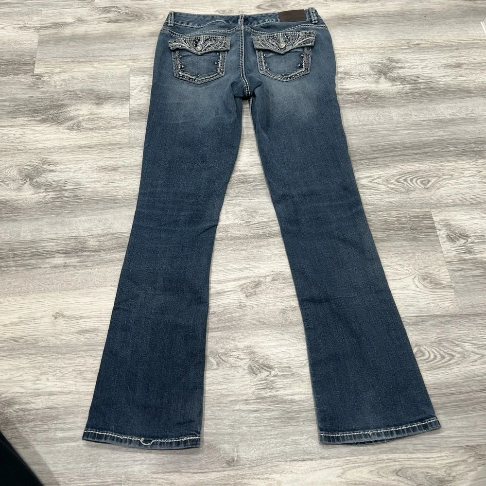 Maurices Bootcut Jeans‎ Dark Wash Embellished Pockets Y2K Denim Jeans Size 8 - Picture 4 of 9